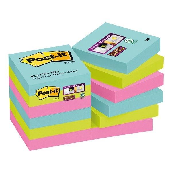 3M BLOCS POST-ITÂ  SUPER STICKY NOTAS ADHESIVAS COLECCI  N NUEVOS COLORES NUEVOS LUGARES, MIAMI 47,6X47,6MM P/12