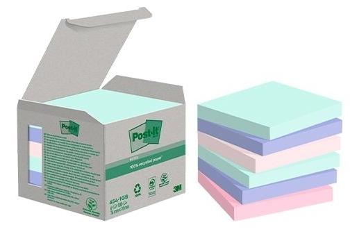 3M POST-IT NOTAS ADH RECICL 76X76MM 100 HOJAS COLORES PASTEL P/6