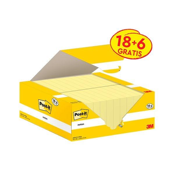 3M POST-IT BLOCS 76X76 MM. PAQ.18 + 6 GRATIS 100H AMARILLO