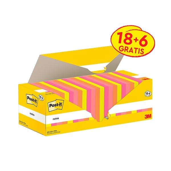 3M POST-IT BLOCS 76X76 MM. PAQ.18 + 6 GRATIS 100H COLORES SURTIDOS