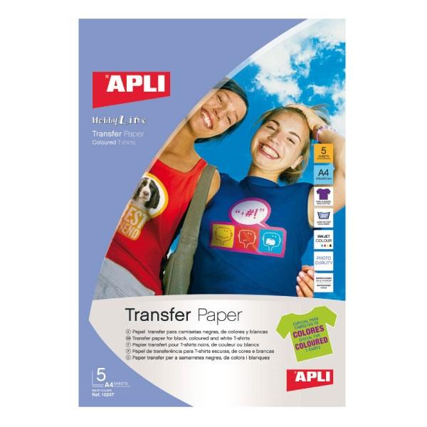 APLI PAPEL 10247 TRANSFER PARA TELAS OSCURAS FOTOGRAFICO INKJET A4 BLANCO P/5