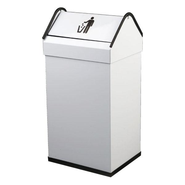 PAPELERA METALICA BLANCA CON TAPA BASCULANTE 26X32X68CM. CAPACIDAD 40L